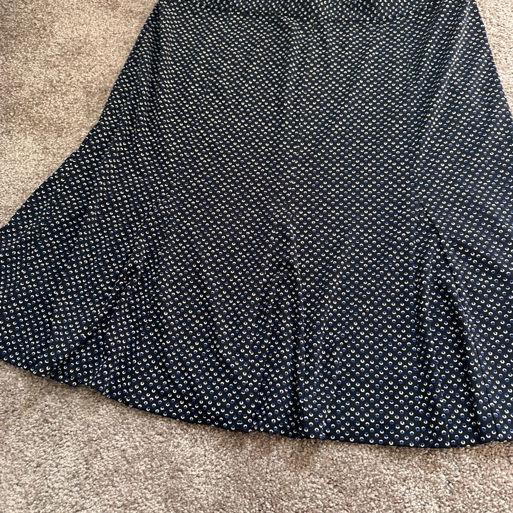 Talbots Black/blue geometric circle print.  Swing Skirt